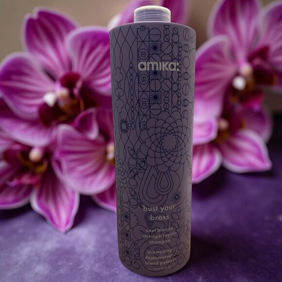 Amika Bust Cool Blonde Your Brass Strength Repair Shampoo Liter
